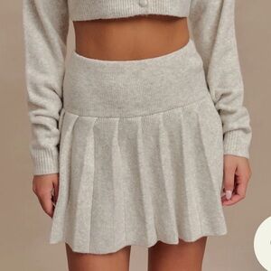 Meshki Dionne Pleated Knit Mini Skirt - Heather Grey Marle